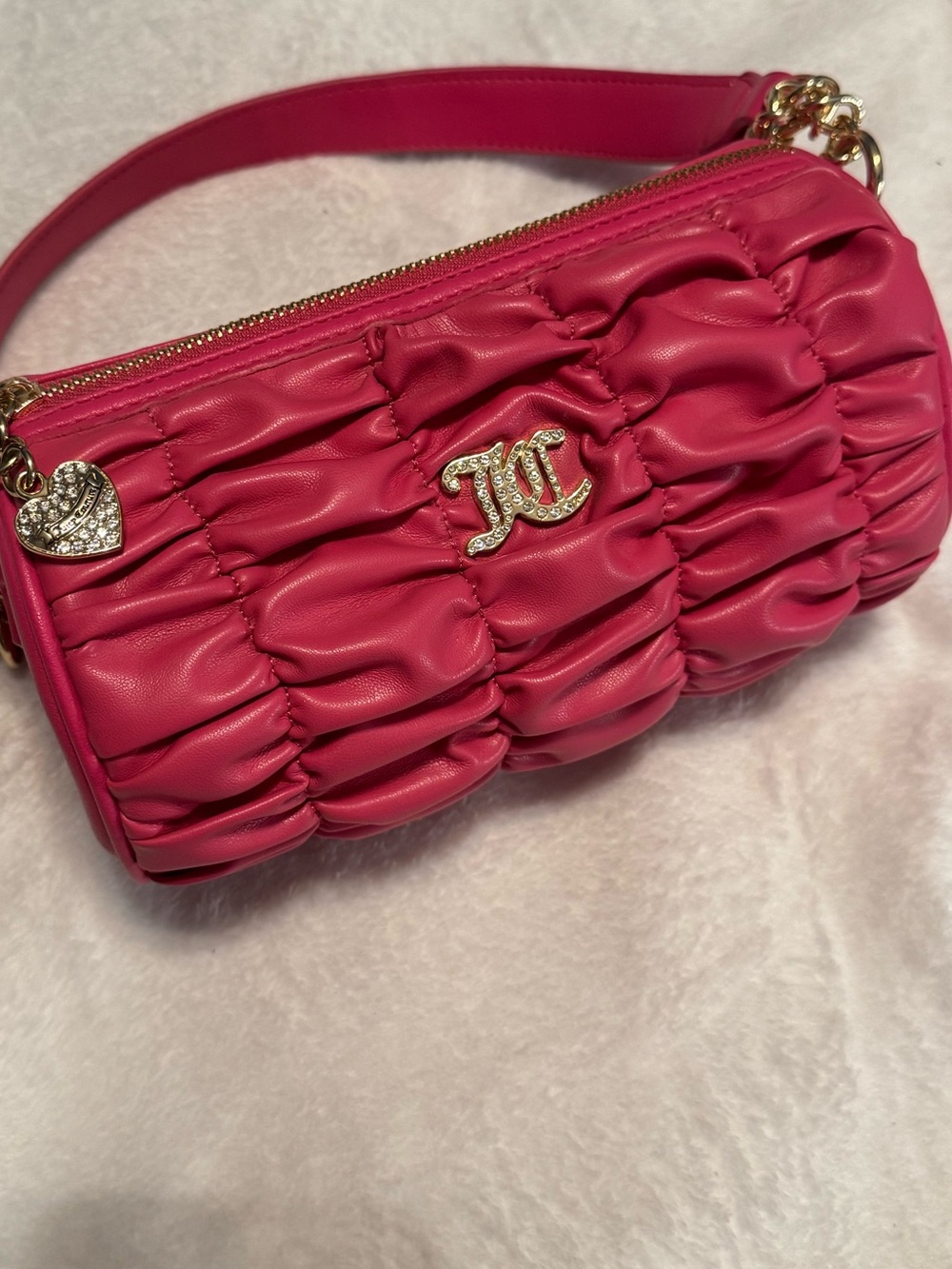 Juicy Couture Hot Pink Ruched Mini Shoulder Bag with Gold Accents